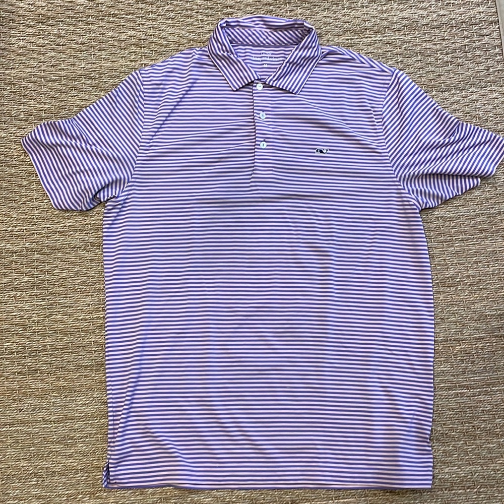 Vineyard Vines performance polo. Size M. Pink with purple stripes.